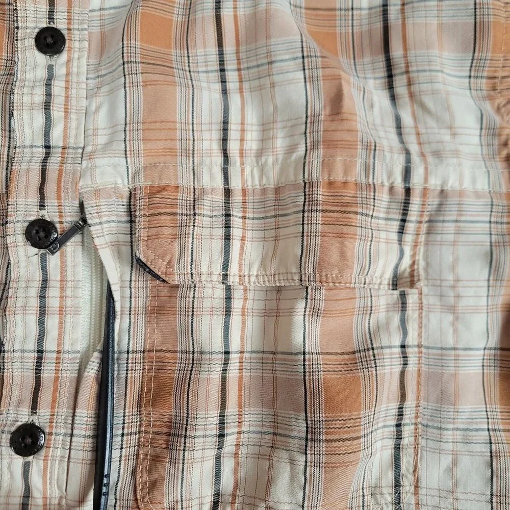 The North Face Shirt Mens M Brown Plaid Hiking Short Sleeve Seersucker Button Up
